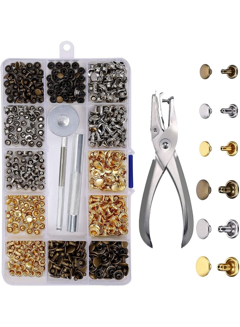 دايتويز لمسامير الجلدية 240 مجموعة 2 أحجام مزدوجة برشام معدني أنبوبي ترصيع مع 3 قطع أداة تثبيت وكماشة لكمة للحرف الجلدية DIY استبدال المسامير 3 ألوان - Image 1